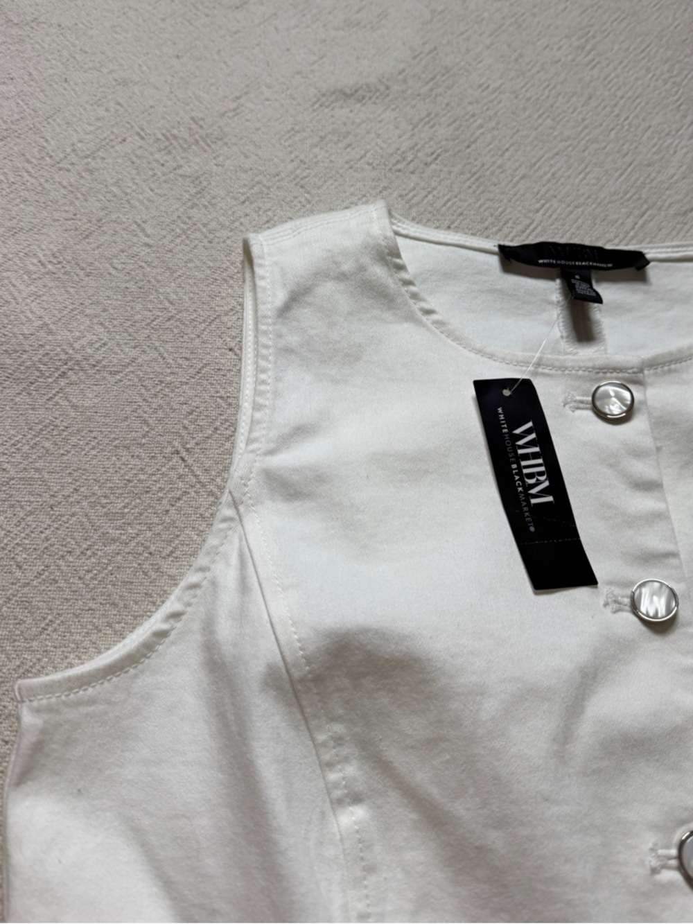 NEW WHBM White Denim Stretch Button Front Vest Top 8 Summer Minimalist Neutral - Picture 4 of 9